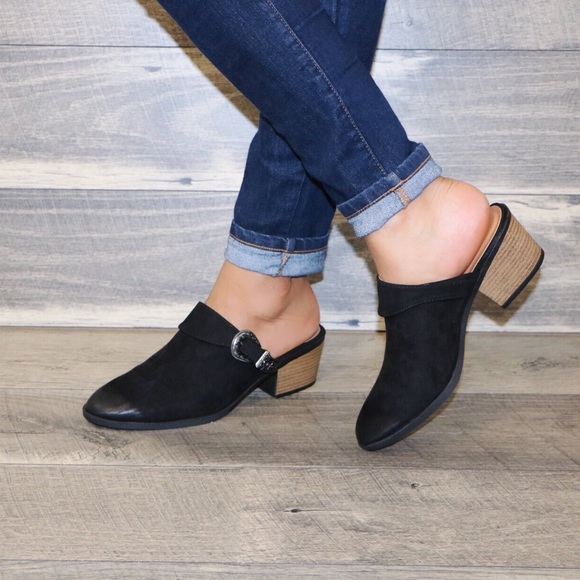 🖤Black stack heel western style side buckle mule - Picture 5 of 8